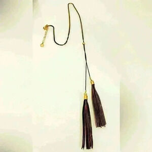 Black and Faux Gold Tassel Lasso Necklace